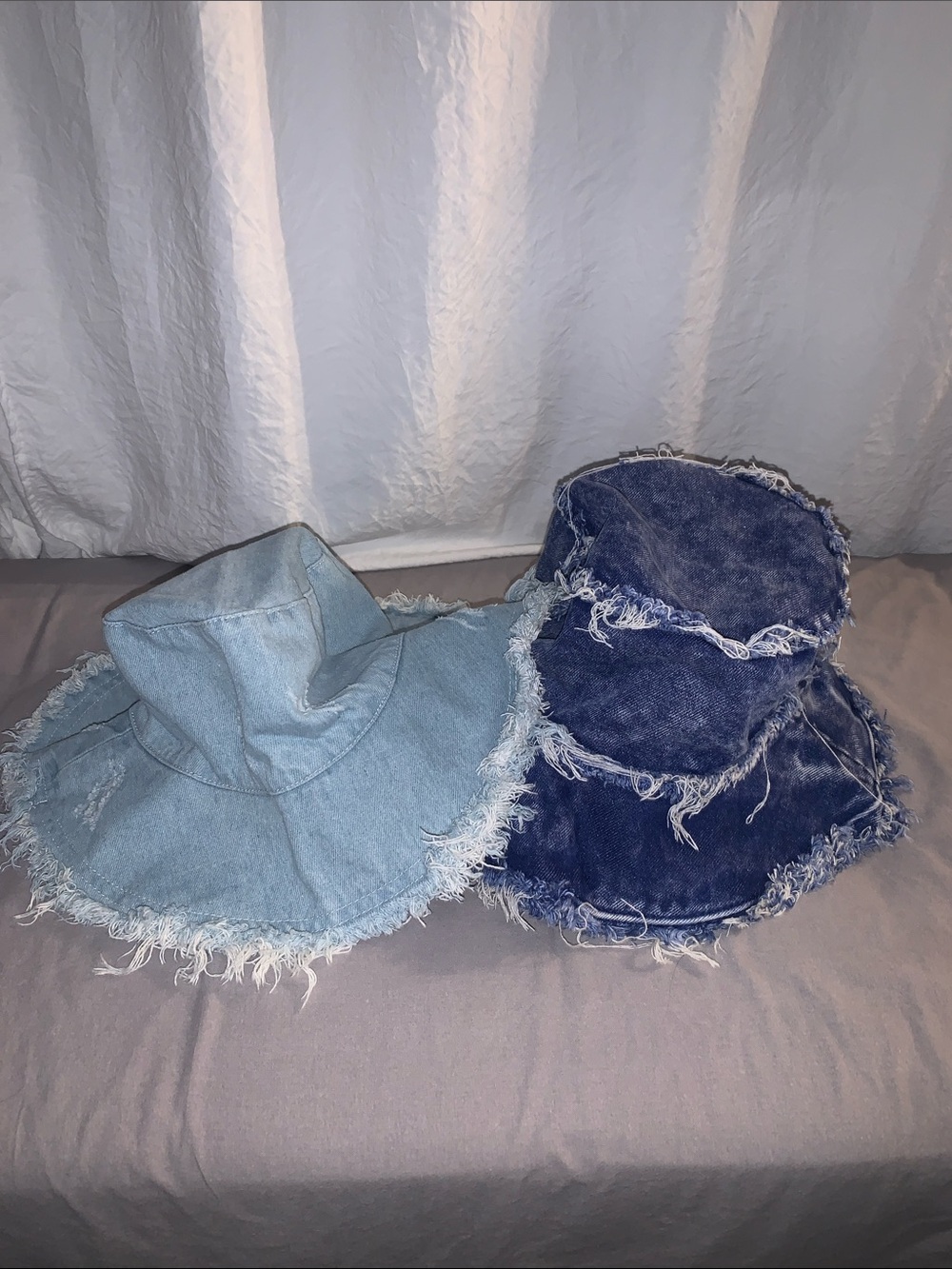 🆕- Set Of Two Denim Frayed Bucket Hats-Light Blue and Dark Blue